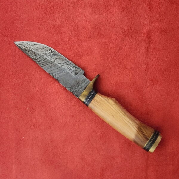 Wood and Damascus Fixed blade with Leather Sheath (used) - Image 2