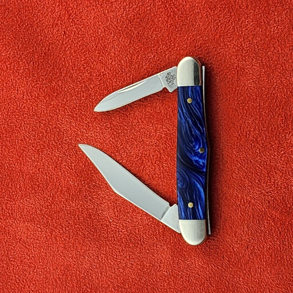 Case XX Red Orange Maple Burl Wood Smooth Half Whittler 7208 in Damascus – gallery image 6