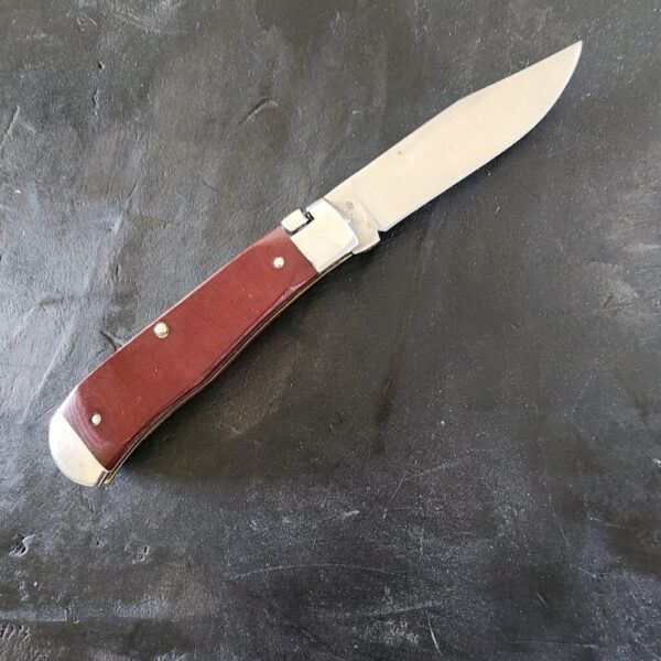 Schatt & Morgan Express in Red Linen Micarta Folding Knife with Push Button opening. – gallery image 1
