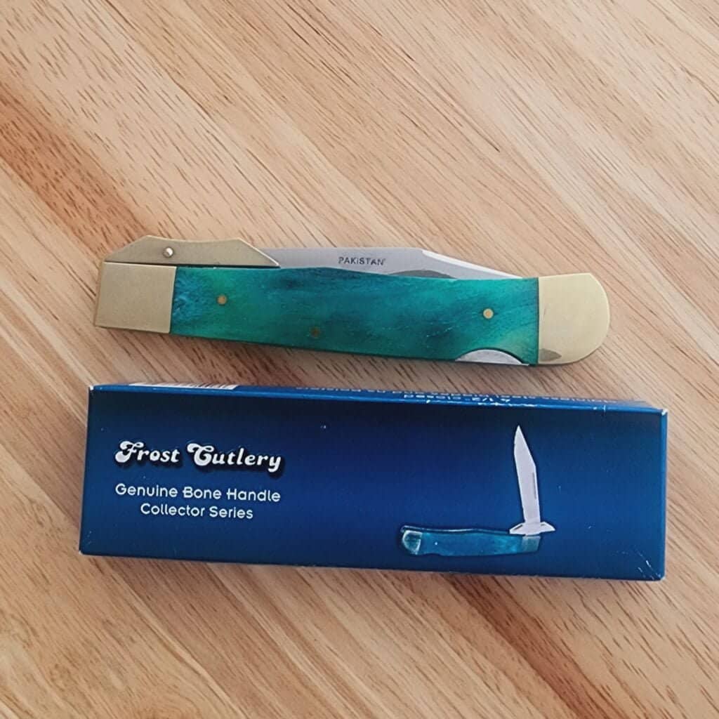 Frost Cutlery Blue Smooth Bone Lockback with Swing Guard – gallery image 2