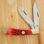 Frost Cutlery Daniel Boone Trapper in Red Jigged Bone and German Stainless Steel knife for sale