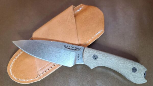 Bradford Gardian 3, 3D OD Green Micarta ,M390, Sabre Grind, Stonewash Finish - Image 2