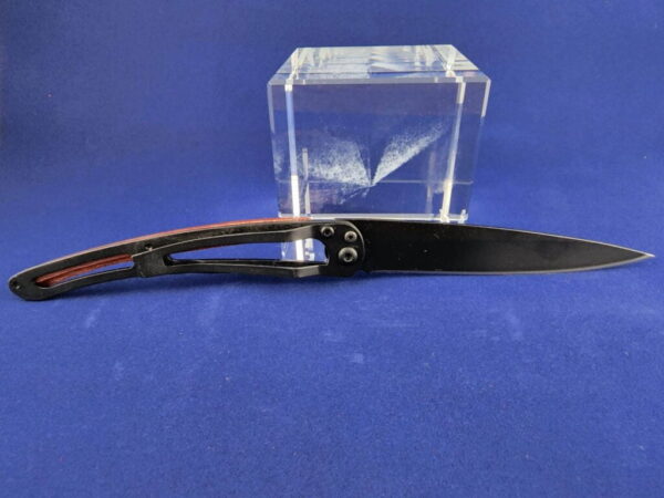 Deejo Tatoo: Ocean black titanium coated blade with Galleon tattoo and coralwood handle - Image 3