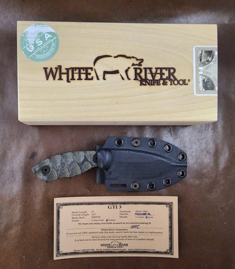 White River Knife & Tool GTI 3 Black and Olive Drab Linen Ionbond – gallery image 3