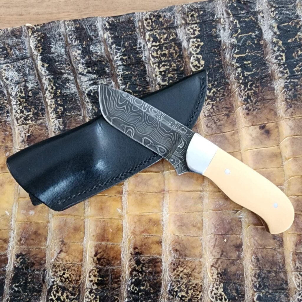 Jed Darby Custom Damascus Sheath Knife in Ivory Micarta 1995 – gallery image 2