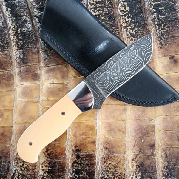Jed Darby Custom Damascus Sheath Knife in Ivory Micarta 1995 – gallery image 1