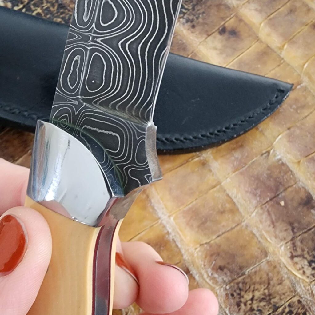 Jed Darby Custom Damascus Sheath Knife in Ivory Micarta 1995 – gallery image 4
