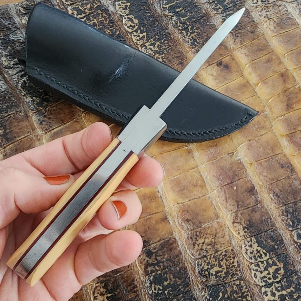 Jed Darby Custom Damascus Sheath Knife in Ivory Micarta 1995 – gallery image 5