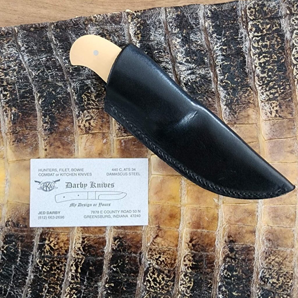 Jed Darby Custom Damascus Sheath Knife in Ivory Micarta 1995 – gallery image 7