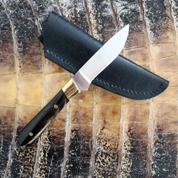 Jed Darby Custom 6" Sheath Knife with Brass Pins and Bolsters. Please note cracked scales seen on pictures. – gallery image 1