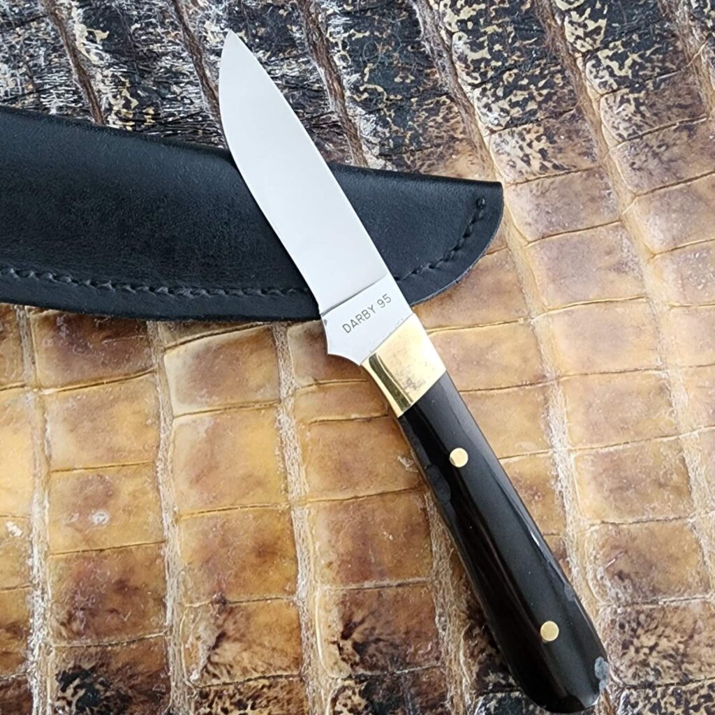 Jed Darby Custom 6" Sheath Knife with Brass Pins and Bolsters. Please note cracked scales seen on pictures. – gallery image 4