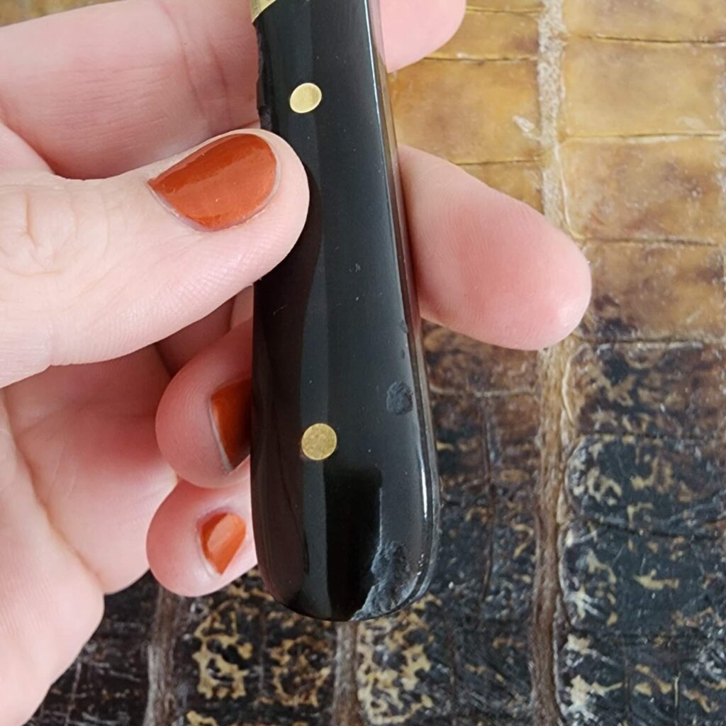 Jed Darby Custom 6" Sheath Knife with Brass Pins and Bolsters. Please note cracked scales seen on pictures. – gallery image 6