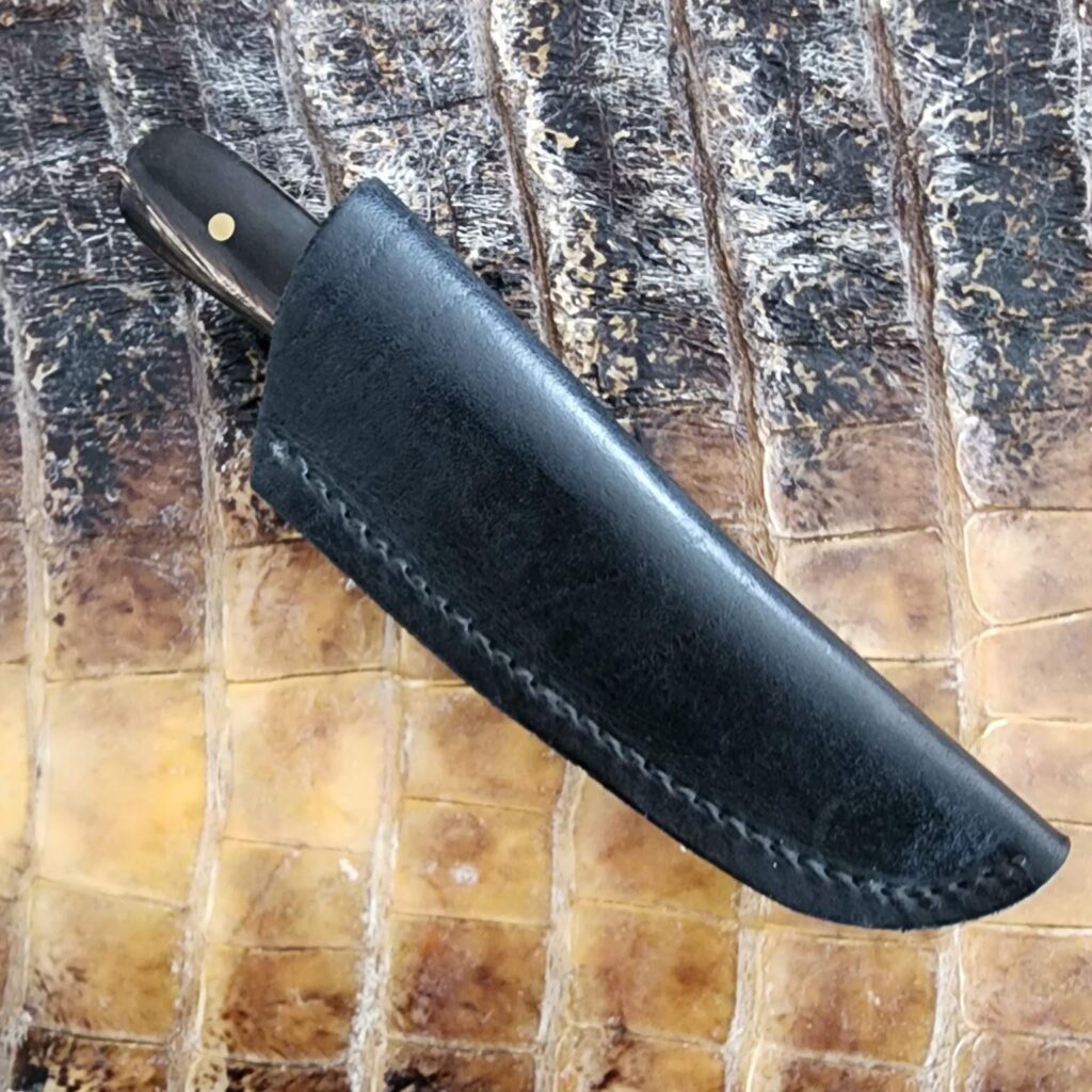 Jed Darby Custom 6" Sheath Knife with Brass Pins and Bolsters. Please note cracked scales seen on pictures. – gallery image 7