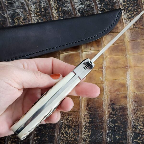 Jed Darby Custom 1996 Stag Sheath Knife With double finger grooves and beautiful file work - Image 3