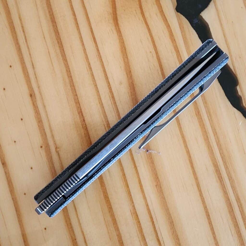 ESNYX Silver Line Workhorse Front Flipper Black Canvas Micarta Mokuti Shield Bead Blasted Clip ESN-WHFF-73 – gallery image 3
