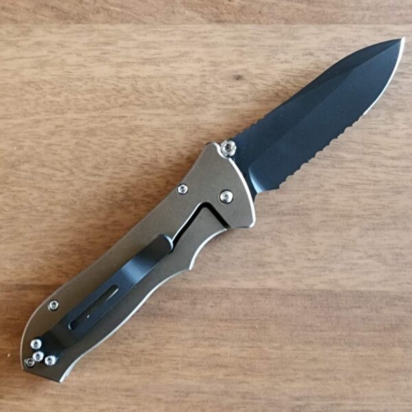 Paragon Knives USA "MOD" Master of Defense Frame Lock Aluminum Bronze/Black Partially Serrated Point Man