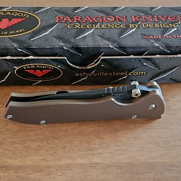 Paragon Knives USA "MOD" Master of Defense Frame Lock Aluminum Bronze/Black Partially Serrated Point Man - Image 2