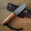 Fiddleback Forge Bushcrafter Vintage Chedder Paper Micarta Natural/Lime Liners and Pins, Convex Grind 8670 knife for sale