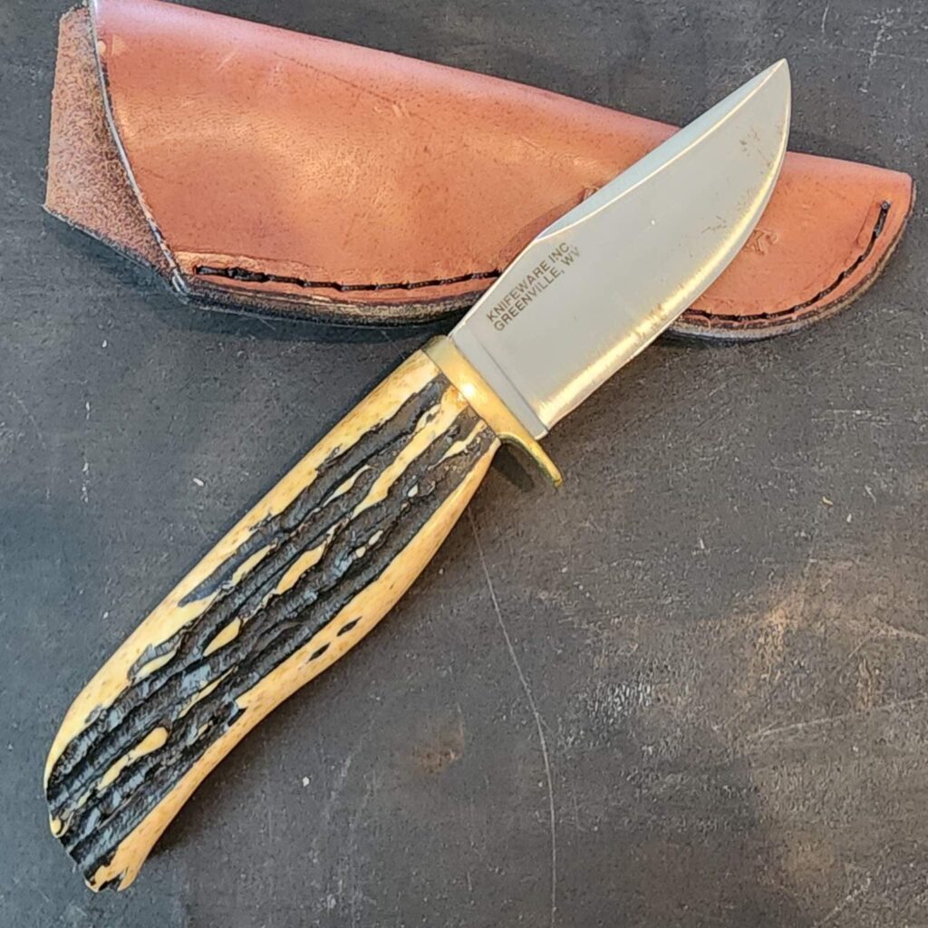 Black Jack Small Stag Fixed Blade With Leather Sheath, 1095 CYRO, USED – gallery image 4