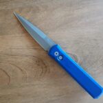 PROTECH 920-BLUE GODFATHER SOLID BLUE HANDLE BLASTED BLADE PLAIN EDGE knife for sale
