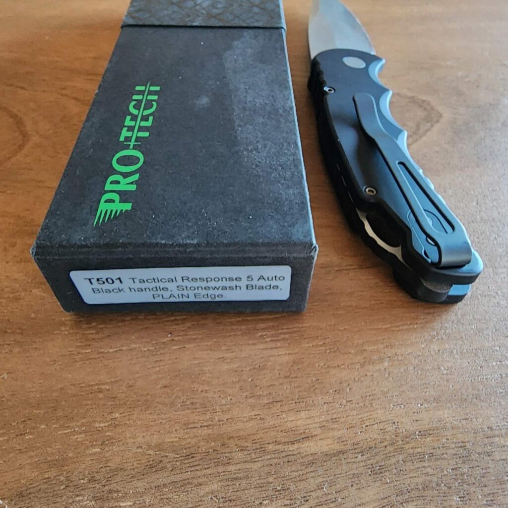 PROTECH T501 TACTICAL RESPONSE 5 AUTO BLACK HANDLE STONE WASH BLADE PLAIN EDGE – gallery image 2