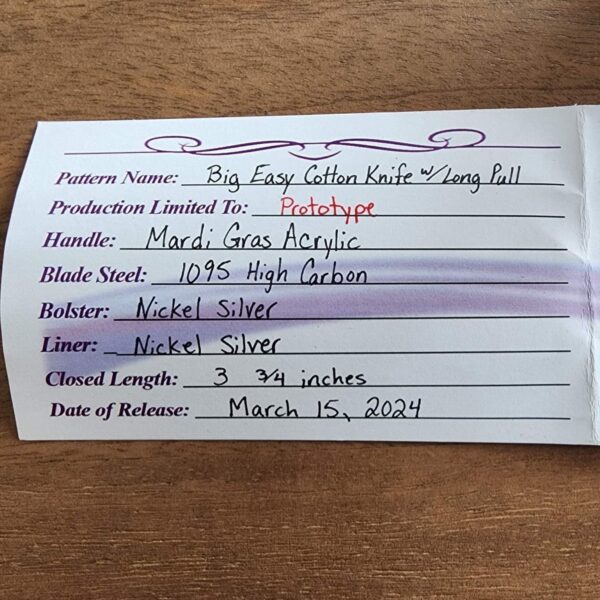 Titusville Big Easy Cotton Sampler 1095 Carbon W/ Long Pull 1 of 1 PROTOTYPE 2024 Mardi Gras Acrylic - Image 3