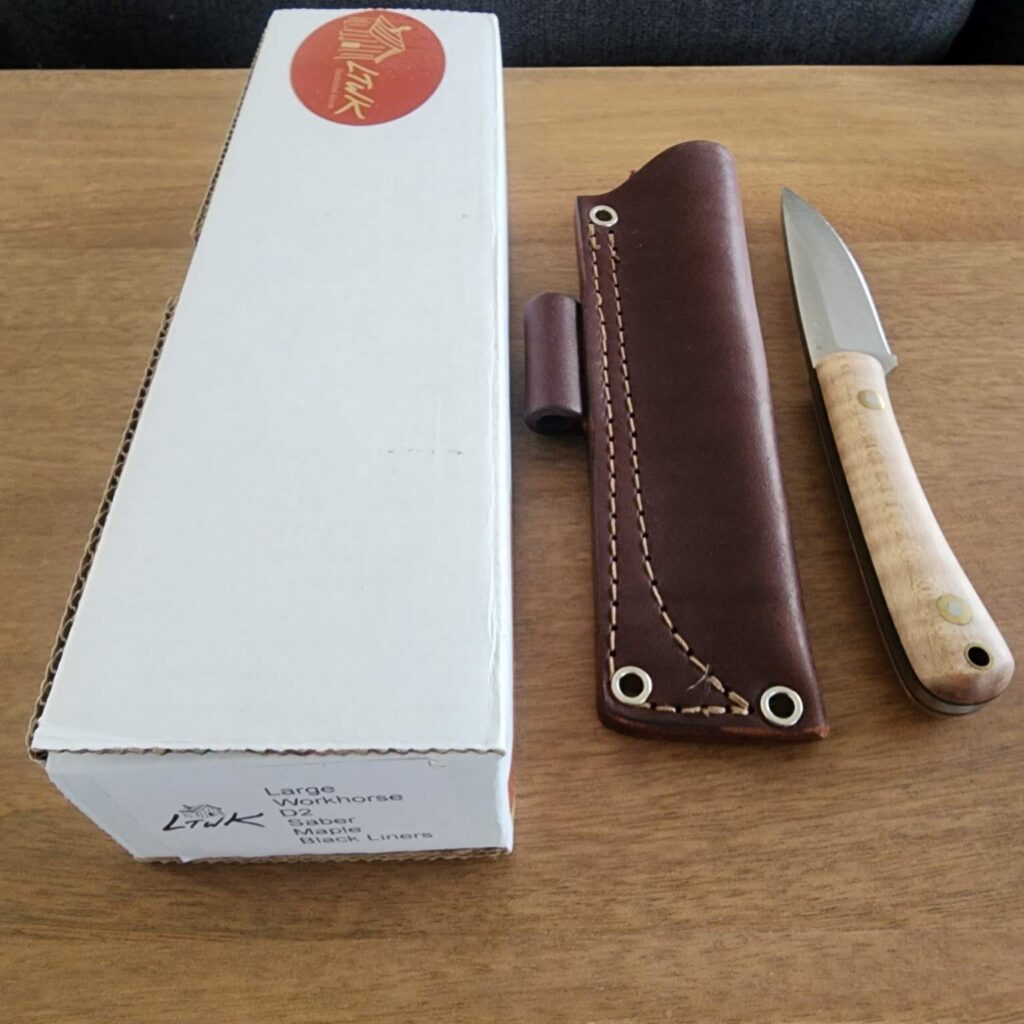 L.T. Wright Hand Crafted Knives Large Workhorse D2 Saber Maple Black Liners – gallery image 5
