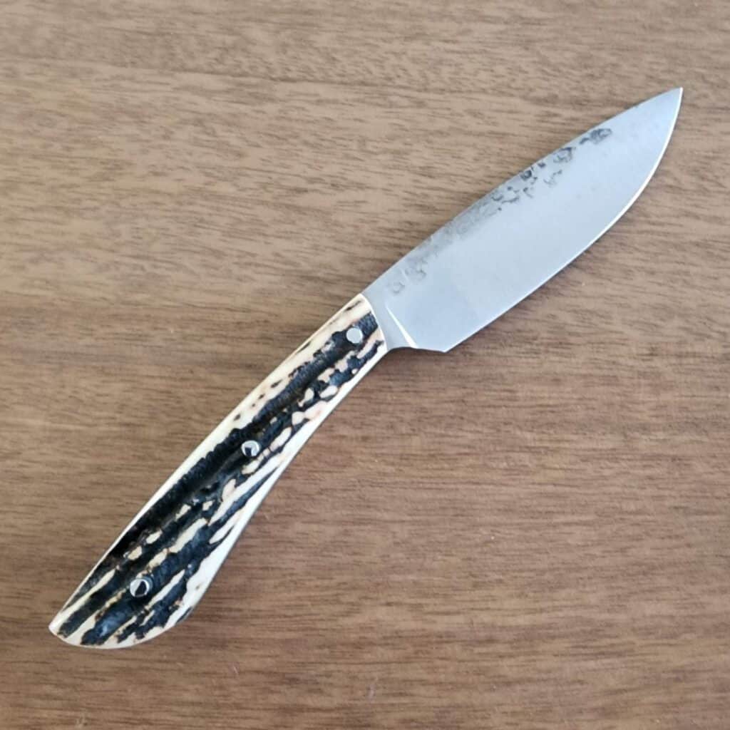 Lon Humphrey's Hand Forged "The Fawn" in AEB-L Steel and Stag with Custom Leather Sheath – gallery image 2