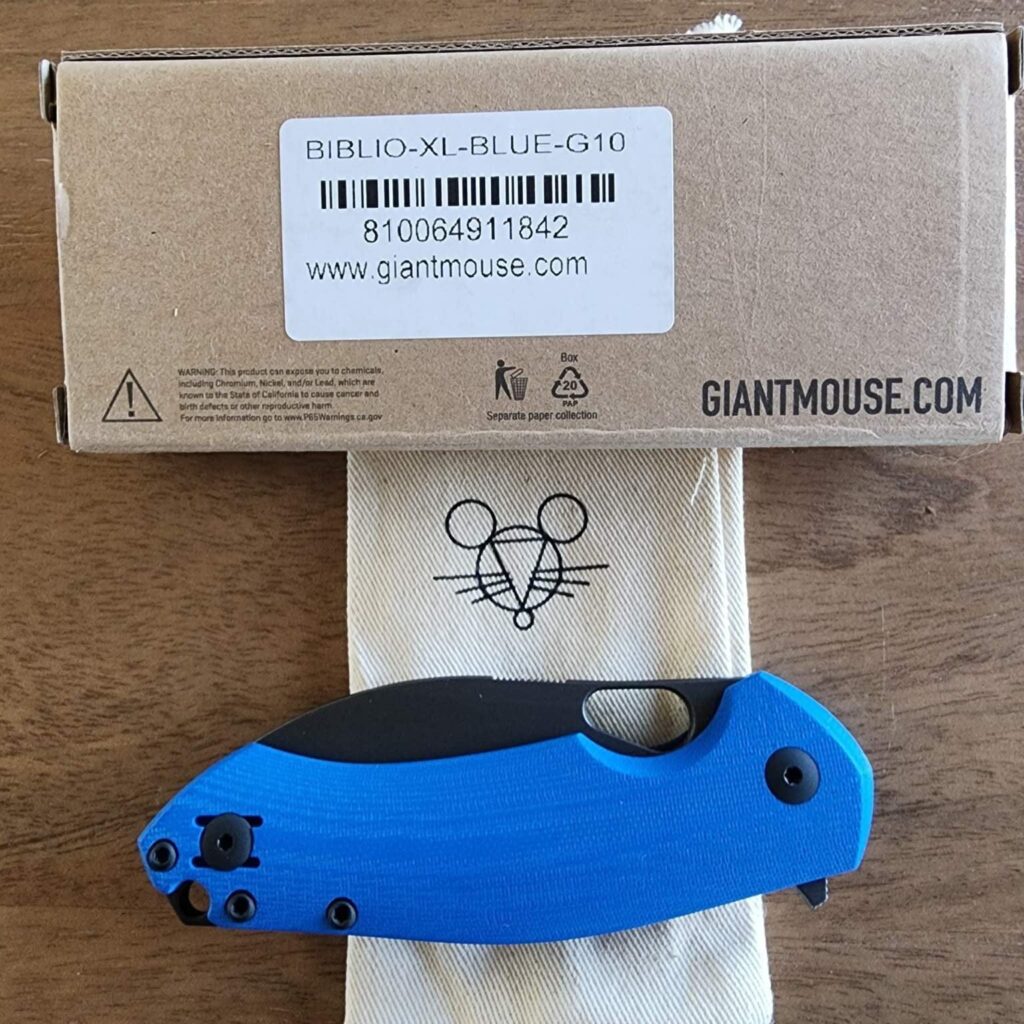 Giant Mouse ACE Vanadis Biblo-XL-Blue G10 knife for sale