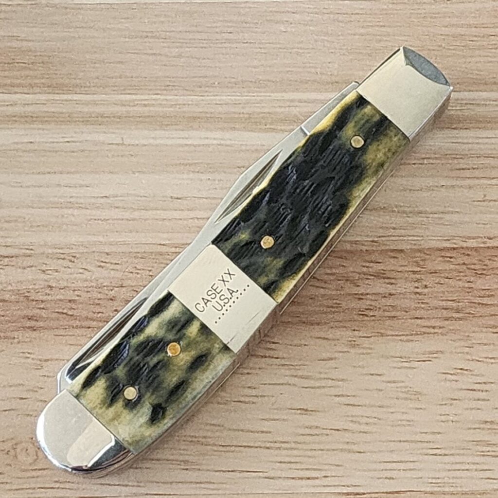 Case USA 2020 Mini Trapper Olive Green Peach Seed Jigged Bone 6207 SS – gallery image 3