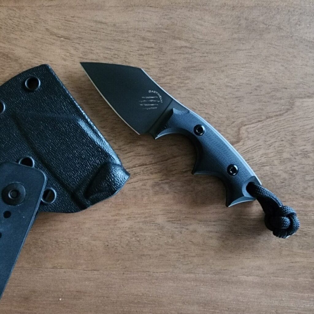 Bastinelli Creations BB Drago V2 Fixed 2" Black PVD N690CO Blade, Black G10 Handles, Kydex Sheath knife for sale