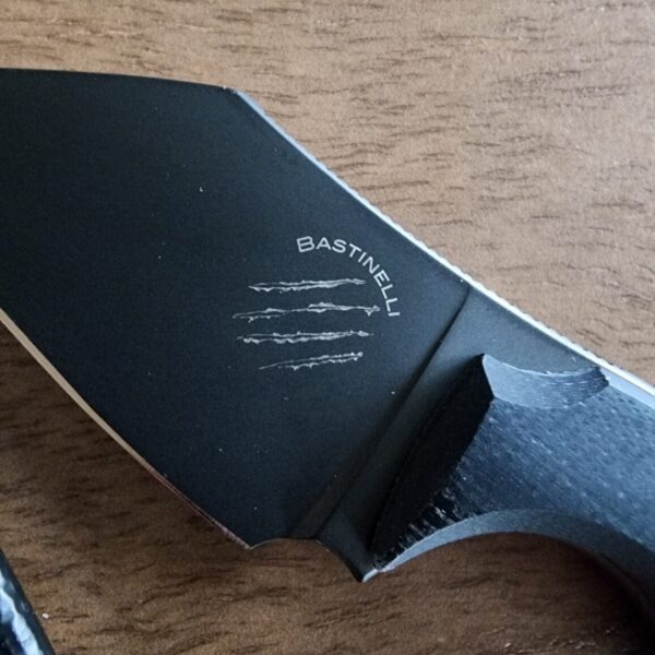 Bastinelli Creations BB Drago V2 Fixed 2" Black PVD N690CO Blade, Black G10 Handles, Kydex Sheath - Image 3