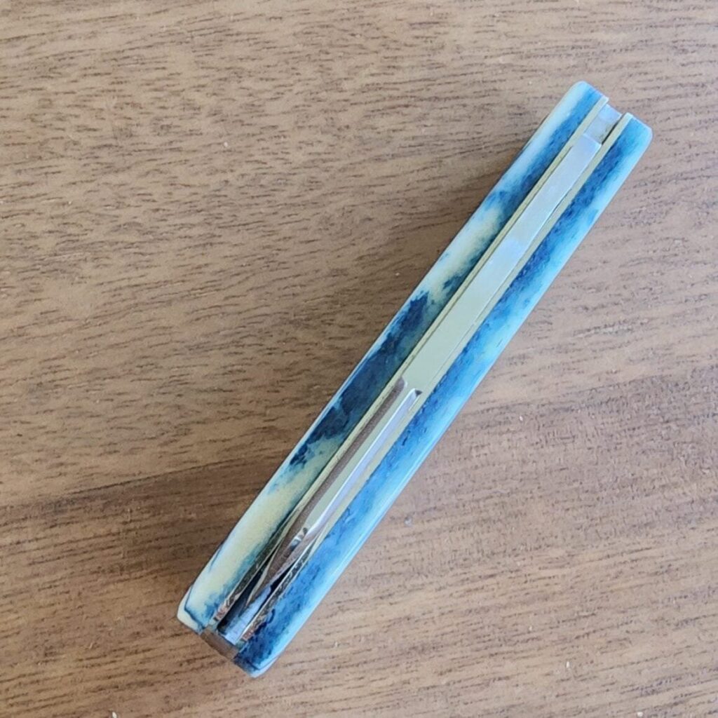 Titusville TSA Exclusive Olympic Blue Giraffe Bone Big Easy Cotton Sampler Shadow Pattern 1095 Carbon W/ Long Pull 1 of 6 knife for sale