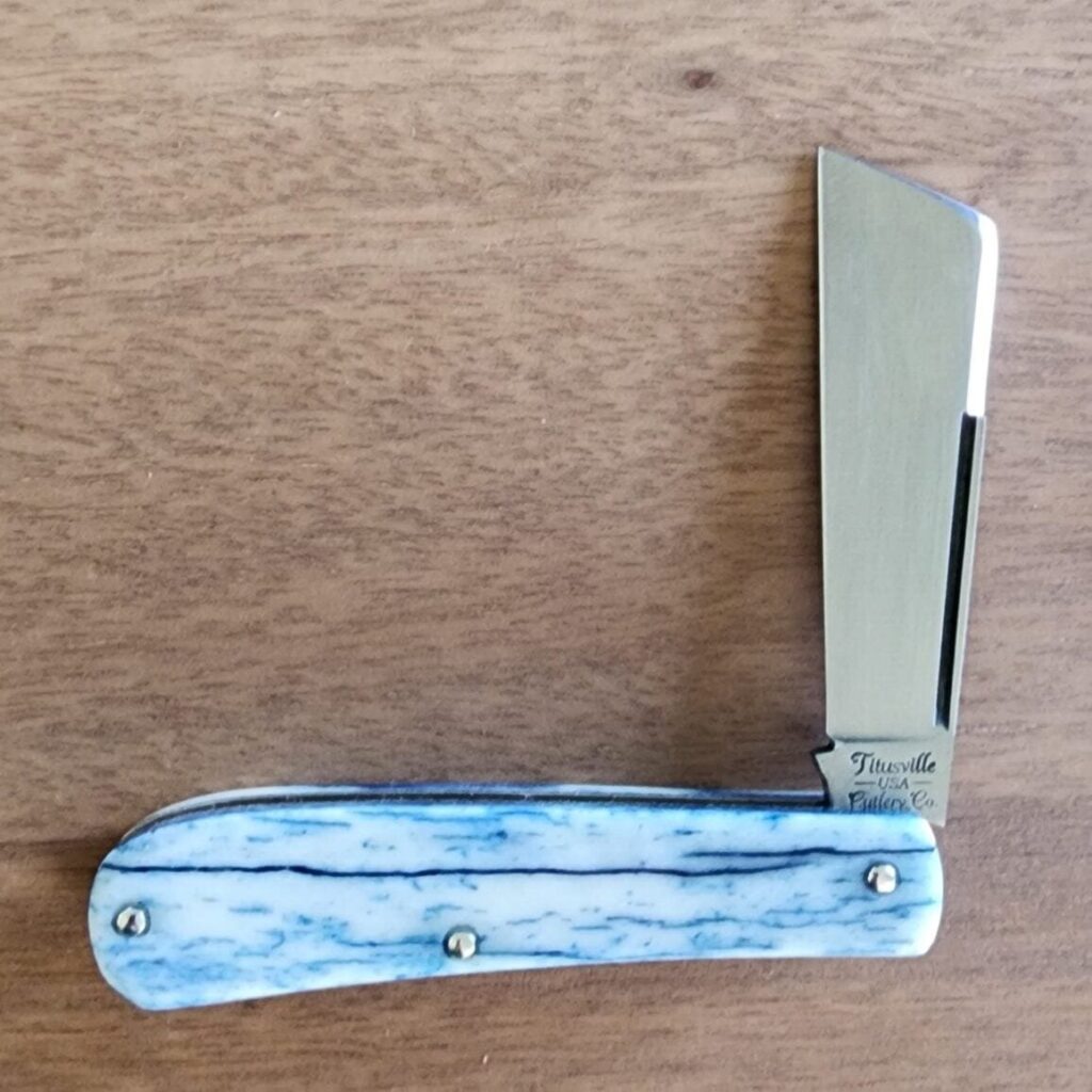 Titusville TSA Exclusive Olympic Blue Giraffe Bone Big Easy Cotton Sampler Shadow Pattern 1095 Carbon W/ Long Pull 1 of 6 knife for sale