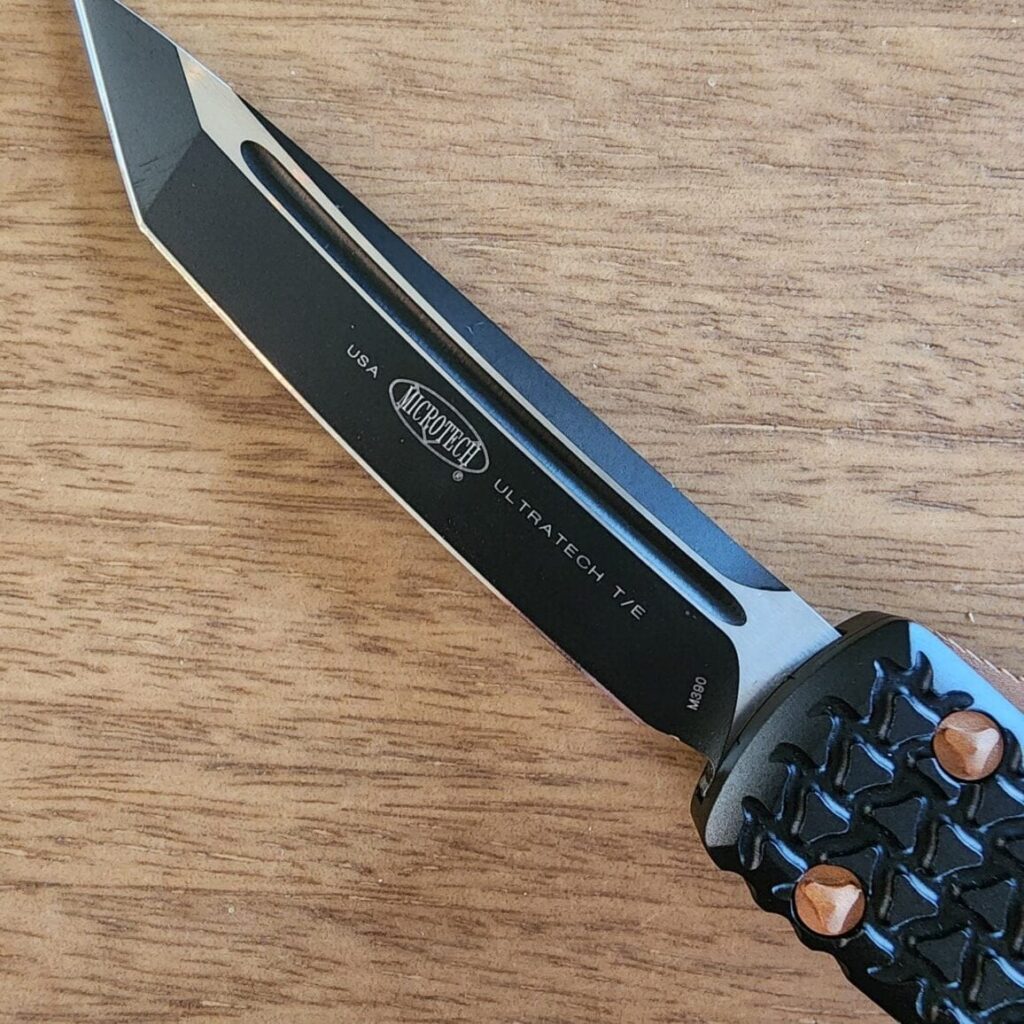Microtech Ultratech Trigrip Copper Cerakote/Black DLC Tanto in M390 SN 116 USA Made 11/2022 – gallery image 3
