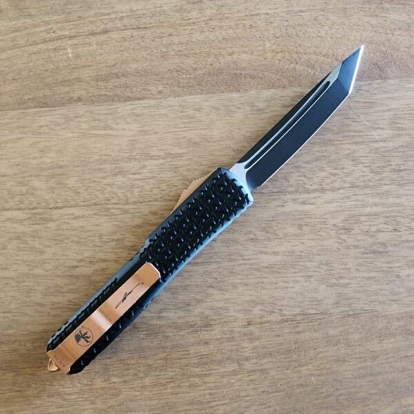 Microtech Ultratech Trigrip Copper Cerakote/Black DLC Tanto in M390 SN 116 USA Made 11/2022 – gallery image 1