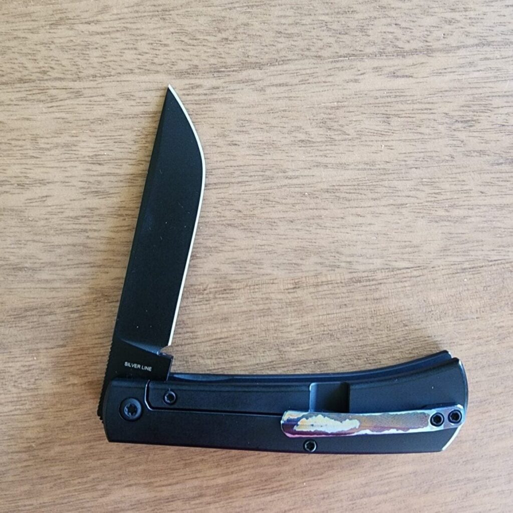 ESNYX Silver Line Workhorse Front Flipper Black Titanium and Mokuti Clip ESN-WHFF-77 knife for sale