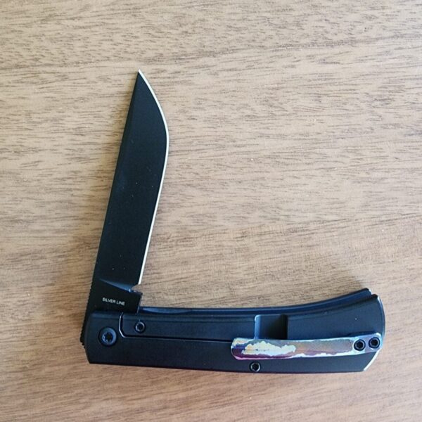 ESNYX Silver Line Workhorse Front Flipper Black Titanium and Mokuti Clip ESN-WHFF-77