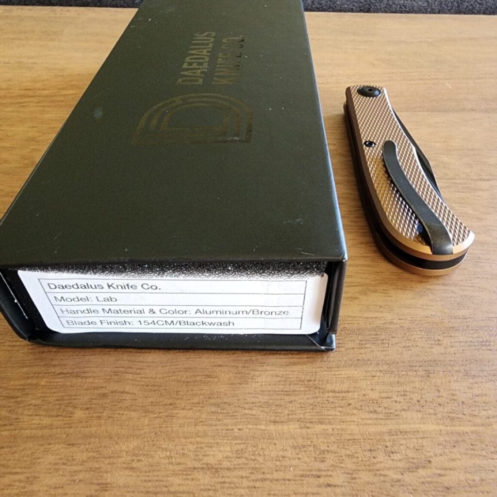 Daedalus Knife Co. "Lab" in Bronze Aluminum and 154 CM Blackwash knife for sale