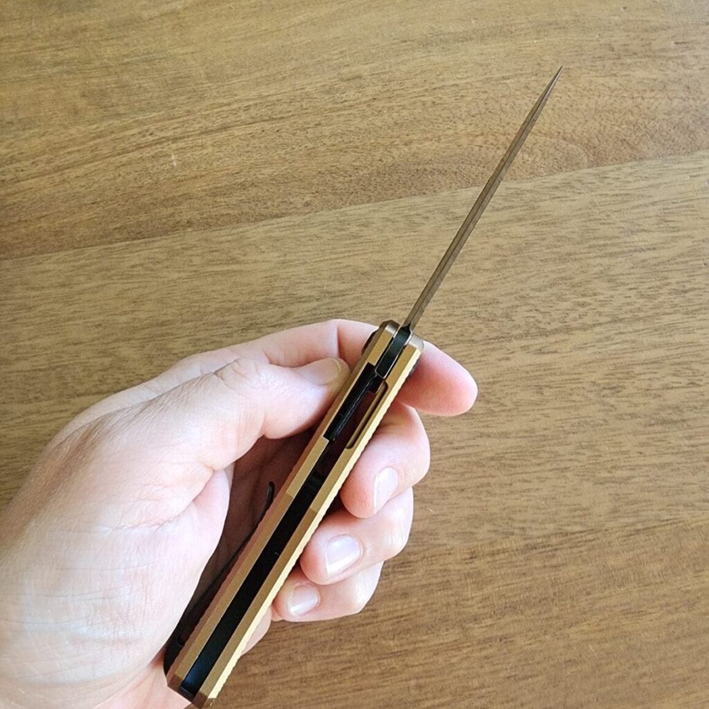 Daedalus Knife Co. "Lab" in Bronze Aluminum and 154 CM Blackwash knife for sale