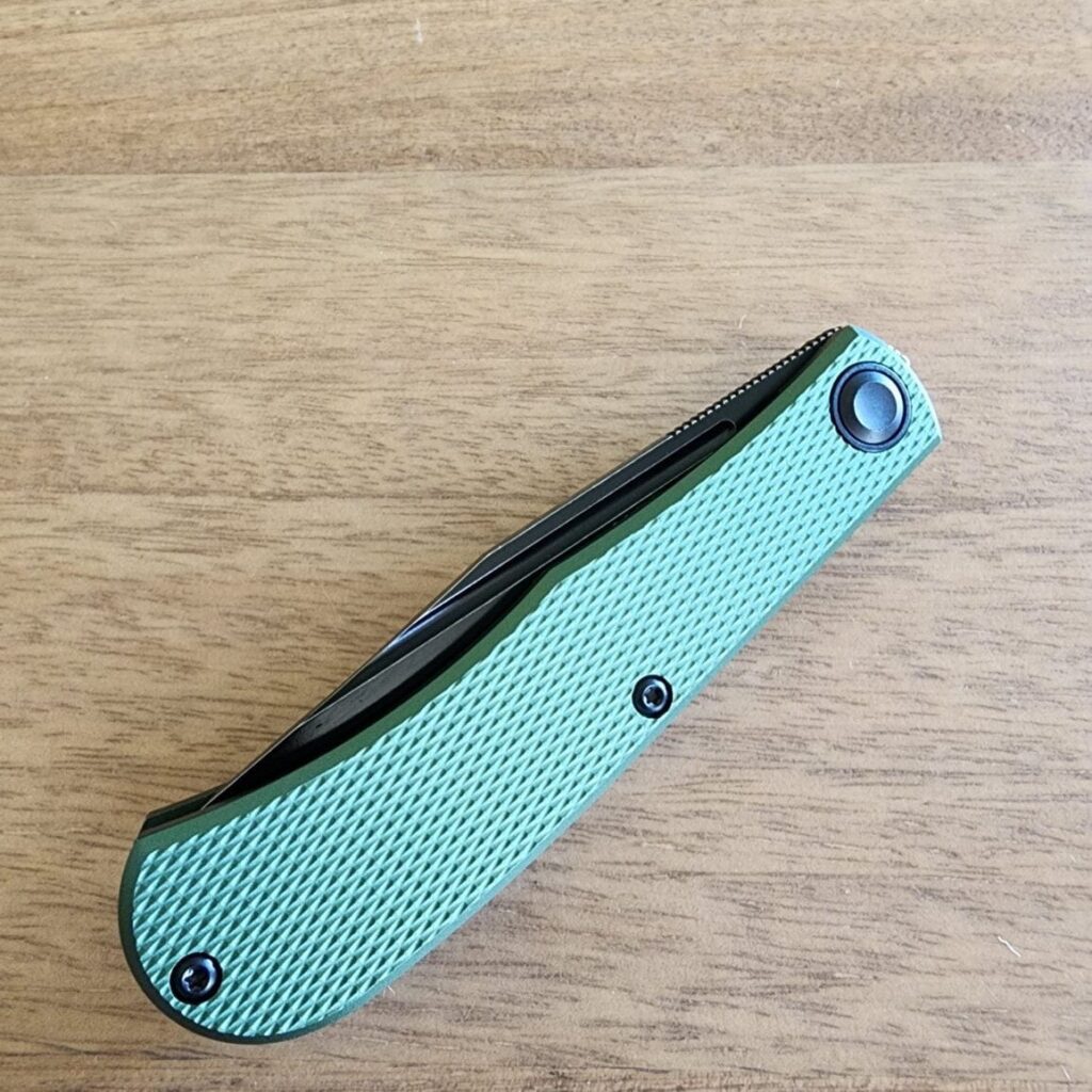 Daedalus Knife Co. "Lab" in Green Aluminum and 154 CM Blackwash knife for sale