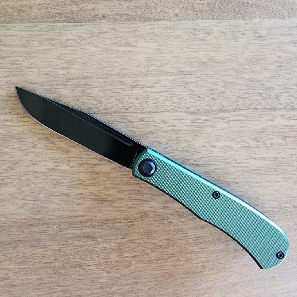 Daedalus Knife Co. "Lab" in Green Aluminum and 154 CM Blackwash knife for sale