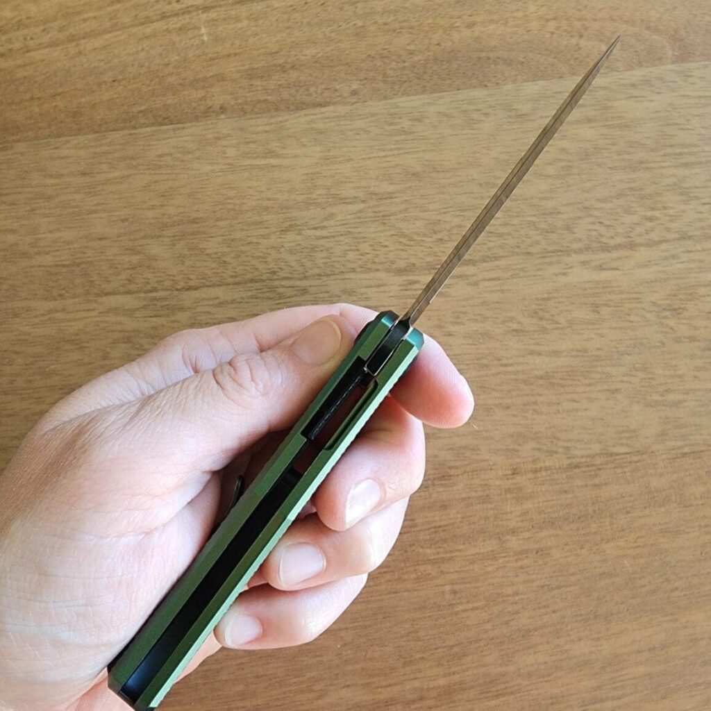 Daedalus Knife Co. "Lab" in Green Aluminum and 154 CM Blackwash knife for sale