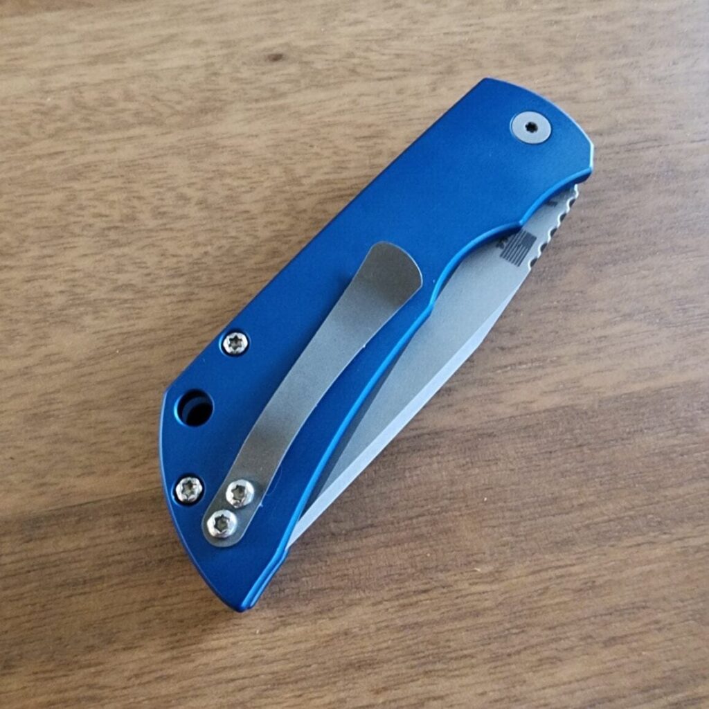 McNees PM Mac 2 3.5" Push Button Opening Knife in Blue Anodized Aluminum and MagnaCut Blade – gallery image 2