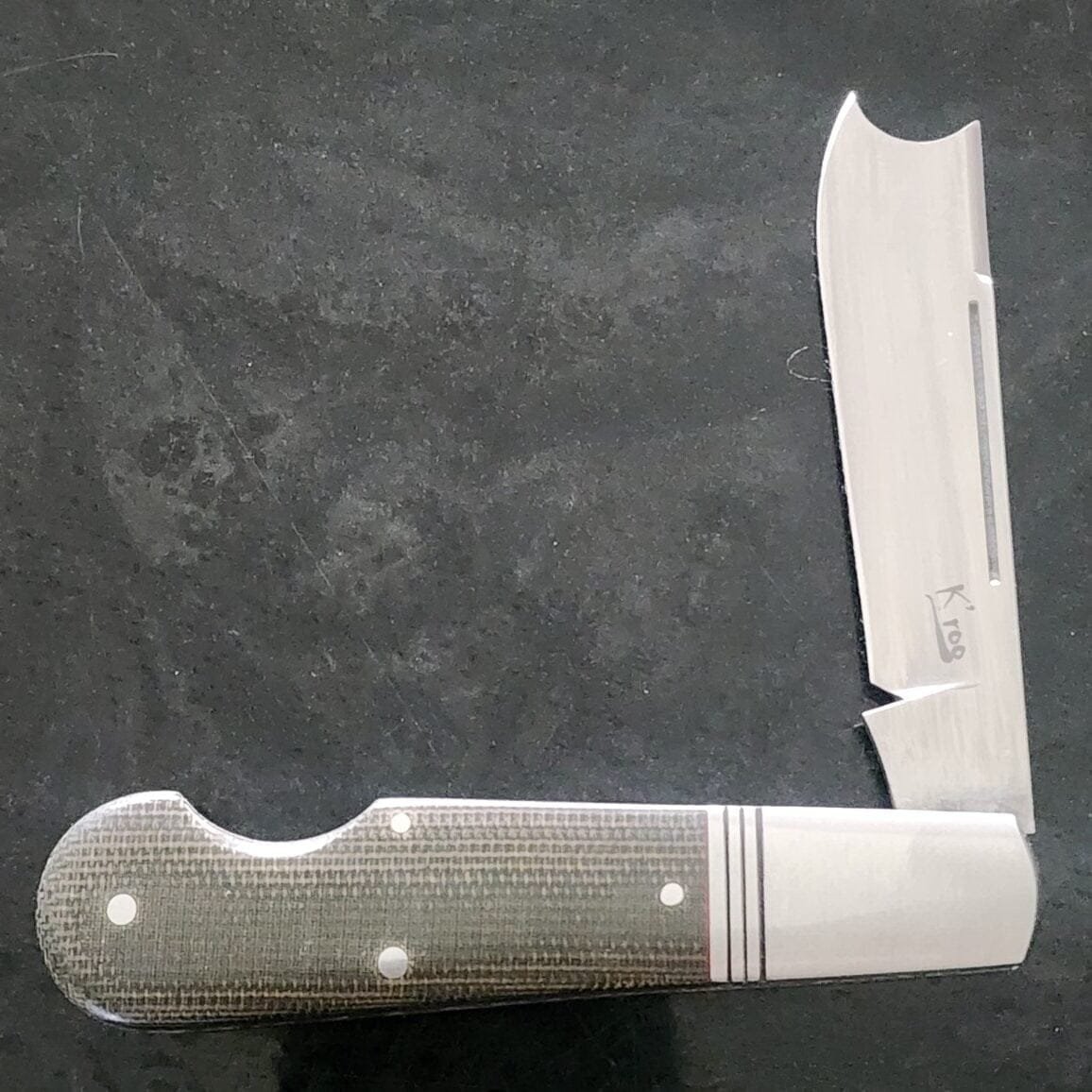 K'Roo Custom Easy Open One Arm Jack in Green Micarta Created June 2024 by W. O'Kelly – gallery image 3