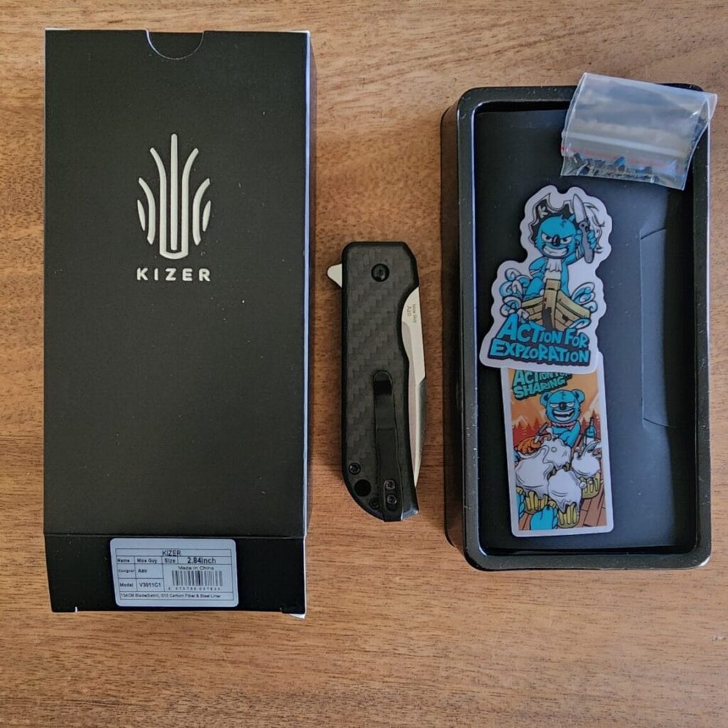 Kizer Nice Guy By Azo featuring a 154 CM Satin Blade and G10 Carbon Fiber Handle V3011C1 – gallery image 2