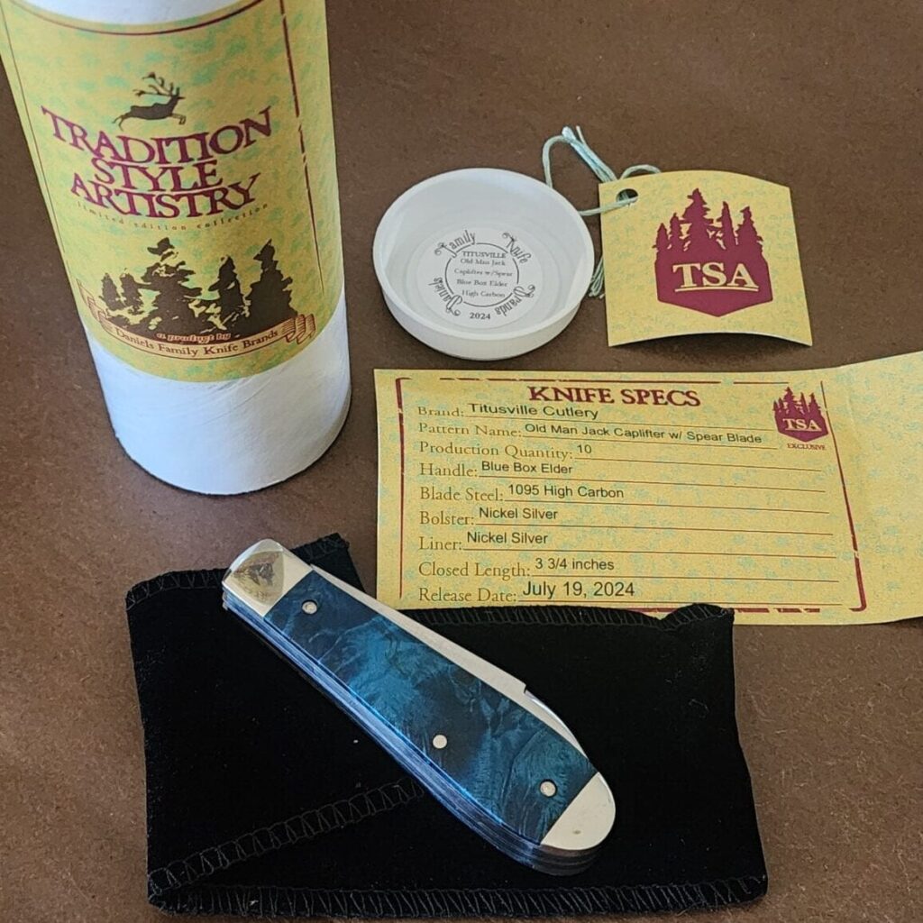 TSA Knives Exclusive Old Man Jack Caplifter w/ Spear Blade Blue Box Elder 1 of 10 by Daniels 07/2024 – gallery image 2
