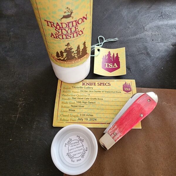 TSA Knives Exclusive Old Man Jack Caplifter w/ Sheepsfoot Red Velvet Giraffe Bone (1 of 3) by Daniels 07/2024 - Image 10