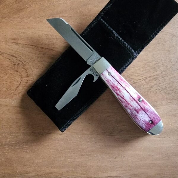 TSA Knives Exclusive Old Man Jack Caplifter w/ Sheepsfoot Red Velvet Giraffe Bone (1 of 3) by Daniels 07/2024