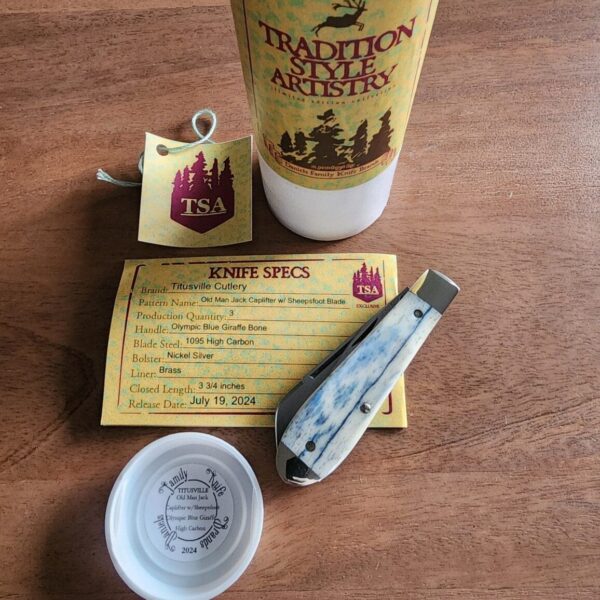 TSA Knives Exclusive Old Man Jack Caplifter w/ Sheepsfoot Olympic Blue Giraffe Bone (1 of 3) by Daniels 07/2024 - Image 7
